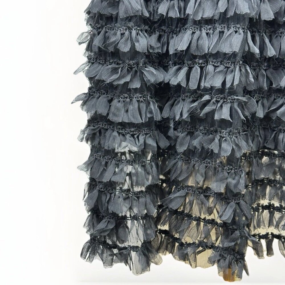 ✨ NWT Zara Black Tulle Fringe Mini Dress Small Puff Sleeve Ruffle 🖤 - Picture 9 of 16